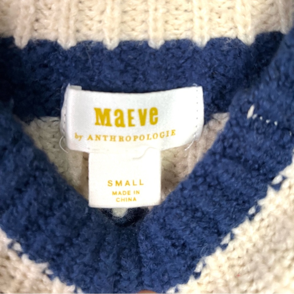 Maeve Anthropologie Navy & Cream Striped Turtleneck Sweater SZ S - Picture 9 of 10